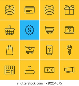 Vector Illustration Of 16 Commerce Icons. Editable Pack Of Sales, Advertising, Clef And Other Elements.