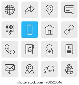 Vector illustration of 16 community icons line style. Editable set of conversation, url, letter and other elements.