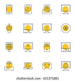 Vector Illustration Of 16 Computer Icons. Editable Pack Of Gadgets, Tablet With PC, Router And Other Elements.