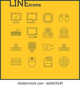 Vector Illustration Of 16 Computer Icons. Editable Pack Of Cooler, Keypad, Printer And Other Elements.