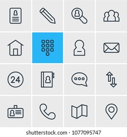 Vector illustration of 16 connect icons line style. Editable set of buttons, telephone, 24 hour service and other icon elements.