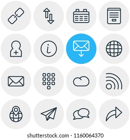 Vector illustration of 16 connect icons line style. Editable set of cloud, info, share and other icon elements.