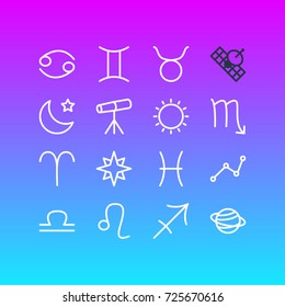 Vector Illustration Of 16 Constellation Icons. Editable Pack Of Twins, Zoom Glass, Fishes And Other Elements.