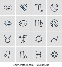 Vector Illustration Of 16 Constellation Icons. Editable Pack Of Night, Zodiac Sign, Goat And Other Elements.