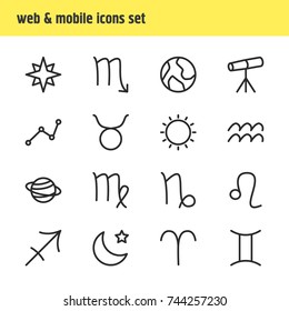 Vector Illustration Of 16 Constellation Icons. Editable Pack Of Geometric, Goat, Night And Other Elements.
