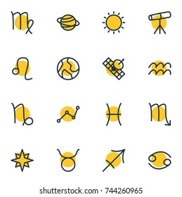 Vector Illustration Of 16 Constellation Icons. Editable Pack Of Planet, Geometric, Virgin And Other Elements.