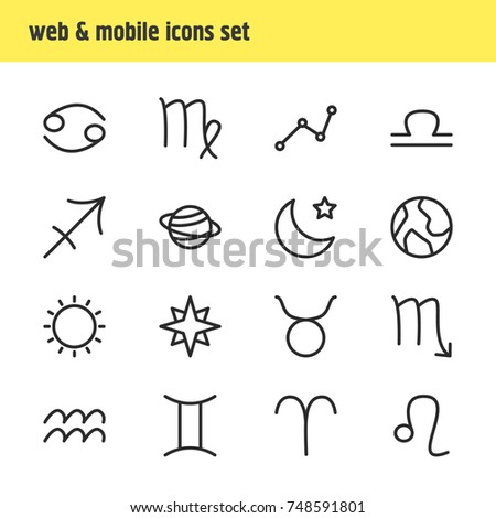 Vector Illustration Of 16 Constellation Icons. Editable Pack Of Bull, Favorite, Ram And Other Elements.