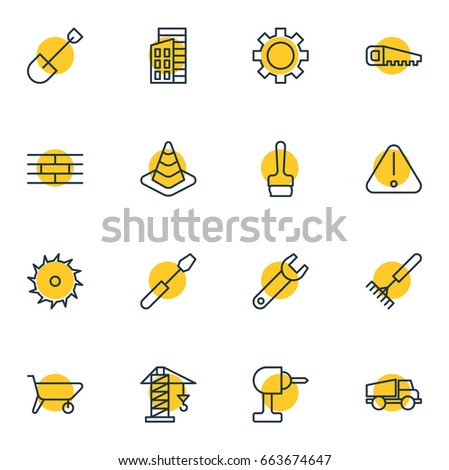 Vector Illustration Of 16 Construction Icons. Editable Pack Of Spanner, Barrier, Spade And Other Elements.