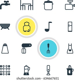 Vector Illustration Of 16 Cooking Icons. Editable Pack Of Soup Spoon, Dinner Table, Sieve And Other Elements.