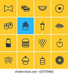 Vector Illustration Of 16 Cooking Icons. Editable Pack Of Soft Drink, Muscat, Pasta And Other Elements.