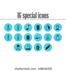 Vector Illustration Of 16 Cooking Icons. Editable Pack Of Pepper Container, Smock, Chopping Desk And Other Elements.