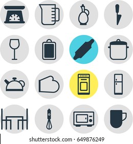 Vector Illustration Of 16 Cooking Icons. Editable Pack Of Soup Pan, Carafe, Carafe And Other Elements.