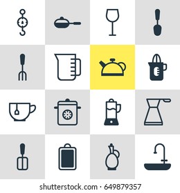 Vector Illustration Of 16 Cooking Icons. Editable Pack Of Steamer, Wine, Tablespoon And Other Elements.
