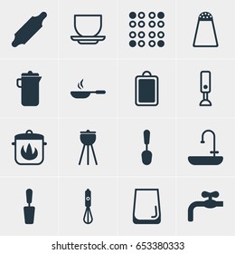 Vector Illustration Of 16 Cooking Icons. Editable Pack Of Stewpot, Barbecue, Spatula And Other Elements.