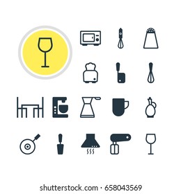 Vector Illustration Of 16 Cooking Icons. Editable Pack Of Butcher Knife, Dinner Table, Bread And Other Elements.