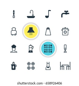 Vector Illustration Of 16 Cooking Icons. Editable Pack Of Steamer, Washstand, Bread Elements.