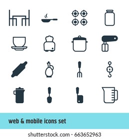 Vector Illustration Of 16 Cooking Icons. Editable Pack Of Bakery Roller, Jug, Carafe And Other Elements.