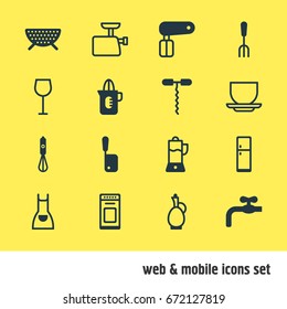 Vector Illustration Of 16 Cooking Icons. Editable Pack Of Fork, Faucet, Mincer And Other Elements.
