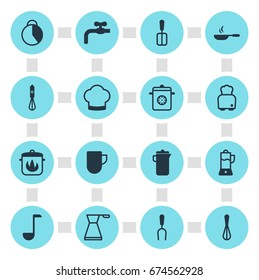 Vector Illustration Of 16 Cooking Icons. Editable Pack Of Corolla, Soup Spoon, Steamer And Other Elements.