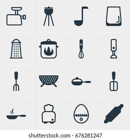 Vector Illustration Of 16 Cooking Icons. Editable Pack Of Stewpot, Cooking Spade, Mixer And Other Elements.