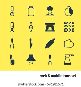 Vector Illustration Of 16 Cooking Icons. Editable Pack Of Can, Butcher Knife, Mixer And Other Elements.