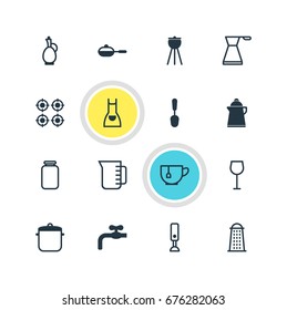 Vector Illustration Of 16 Cooking Icons. Editable Pack Of Can, Tablespoon, Smock And Other Elements.