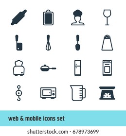 Vector Illustration Of 16 Cooking Icons. Editable Pack Of Bread, Cook, Butcher Knife And Other Elements.