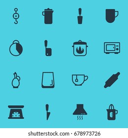 Vector Illustration Of 16 Cooking Icons. Editable Pack Of Measuring Tool, Tea Cup, Carafe And Other Elements.