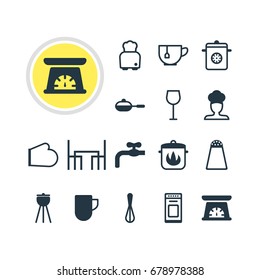 Vector Illustration Of 16 Cooking Icons. Editable Pack Of Stewpot, Faucet, Cook And Other Elements.