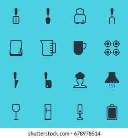 Vector Illustration Of 16 Cooking Icons. Editable Pack Of Bread, Mixer, Cook And Other Elements.