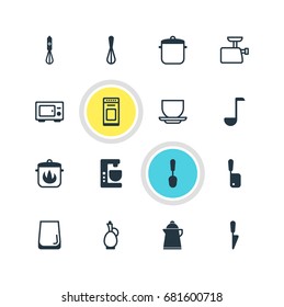 Vector Illustration Of 16 Cooking Icons. Editable Pack Of Coffee Cup, Handmixer, Oven Elements.