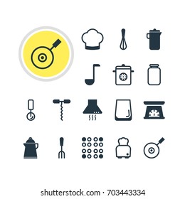 Vector Illustration Of 16 Cooking Icons. Editable Pack Of Can, Fork, Cooker And Other Elements.