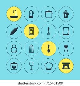 Vector Illustration Of 16 Cooking Icons. Editable Pack Of Washstand, Fruit Squeezer, Chef Elements.
