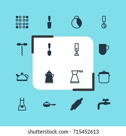 Vector Illustration Of 16 Cooking Icons. Editable Pack Of Tea Cup, Teakettle, Cooker And Other Elements.