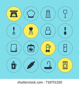 Vector Illustration Of 16 Cooking Icons. Editable Pack Of Tablespoon, Fork, Shaker And Other Elements.