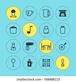 Vector Illustration Of 16 Cooking Icons. Editable Set Of Whisk, Mug, Bread And Other Elements.