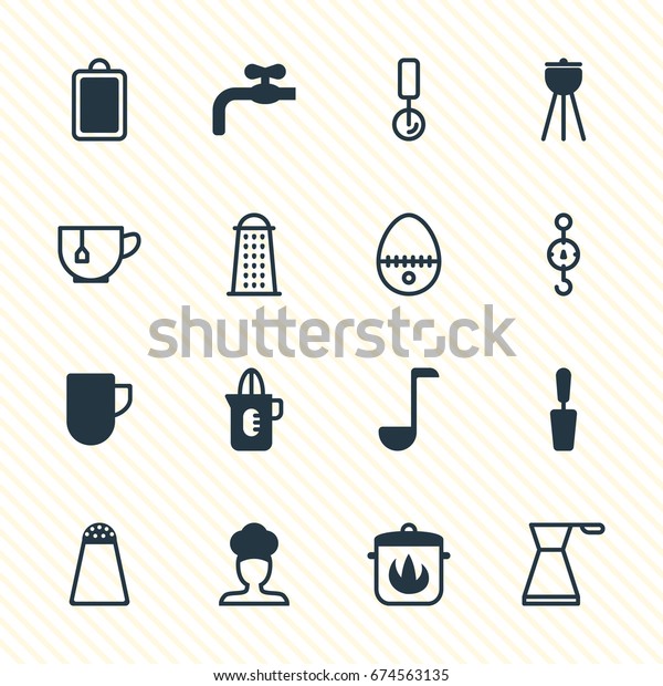 Vector Illustration Of 16\
Cooking Icons. Editable Pack Of Shaker, Mug, Steelyard And Other\
Elements.