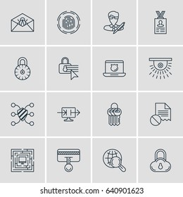 Vector Illustration Of 16 Data Icons. Editable Pack Of Camera, Copyright, System Security And Other Elements.