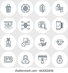 Vector Illustration Of 16 Data Icons. Editable Pack Of Internet Surfing, Safe Lock, Confidentiality Options And Other Elements.