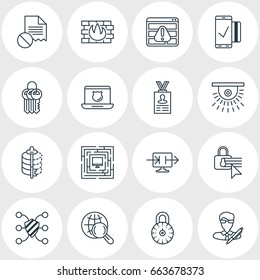 Vector Illustration Of 16 Data Icons. Editable Pack Of System Security, Send Information, Data Security And Other Elements.