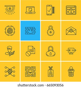 Vector Illustration Of 16 Data Icons. Editable Pack Of Safe Storage, Copyright, System Security And Other Elements.