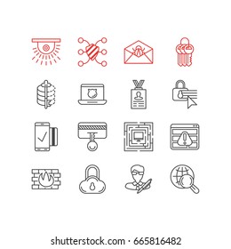 Vector Illustration Of 16 Data Icons. Editable Pack Of Safety Key, Corrupted Mail, Browser Warning And Other Elements.