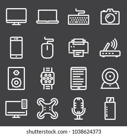 Vector Illustration Of 16 Device Icons. Editable Pack Of Cursor Controller, Game Controller, Dvd Drive And Other Elements.