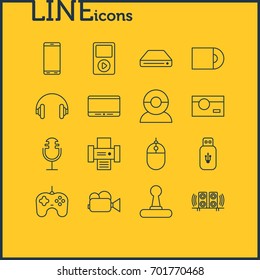 Vector Illustration Of 16 Device Icons. Editable Pack Of Photocopier, Photography, Headset And Other Elements.