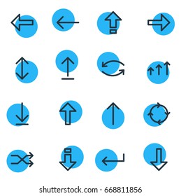 Vector Illustration Of 16 Direction Icons. Editable Pack Of Right, Up, Exchange And Other Elements.