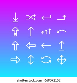 Vector Illustration Of 16 Direction Icons. Editable Pack Of Right, Widen, Increase And Other Elements.