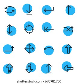 Vector Illustration Of 16 Direction Icons. Editable Pack Of Randomize, Circle , Turn Elements.