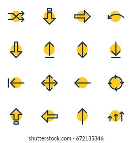 Vector Illustration Of 16 Direction Icons. Editable Pack Of Tab , Widen, Randomize Elements.