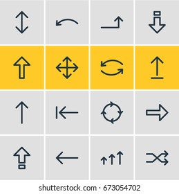 Vector Illustration Of 16 Direction Icons. Editable Pack Of Update, Randomize, Left Elements.