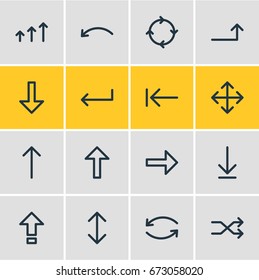 Vector Illustration Of 16 Direction Icons. Editable Pack Of Download, Increase, Shrift And Other Elements.